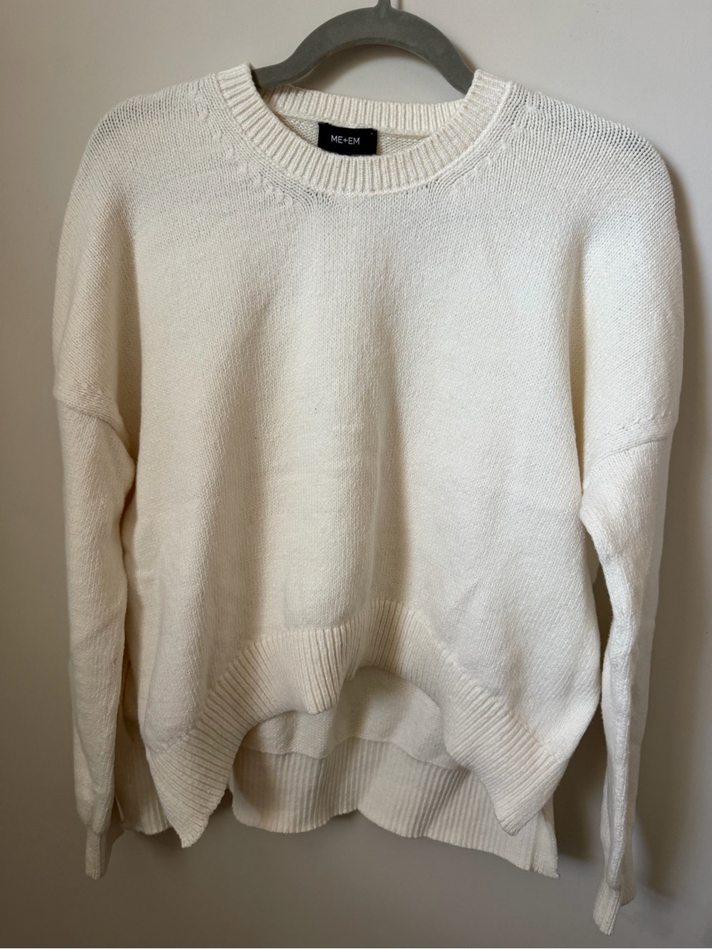 ME+EM Cream Crewneck Sweater with side slits